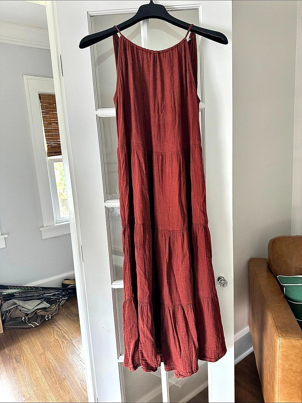 Rust Tiered Maxi Dress with Keyhole Back